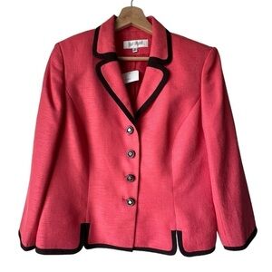 Women's VINTAGE SUIJacket pink black channel blazer coat petite 12P.